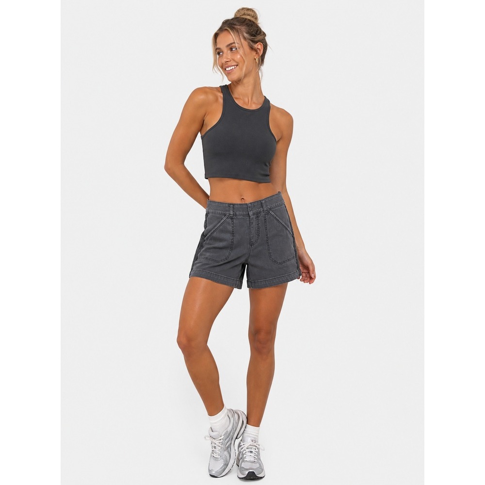 Spanx Charcoal Gray Stretch Twill Cargo Shorts Gorpcore Outdoor Pockets XS